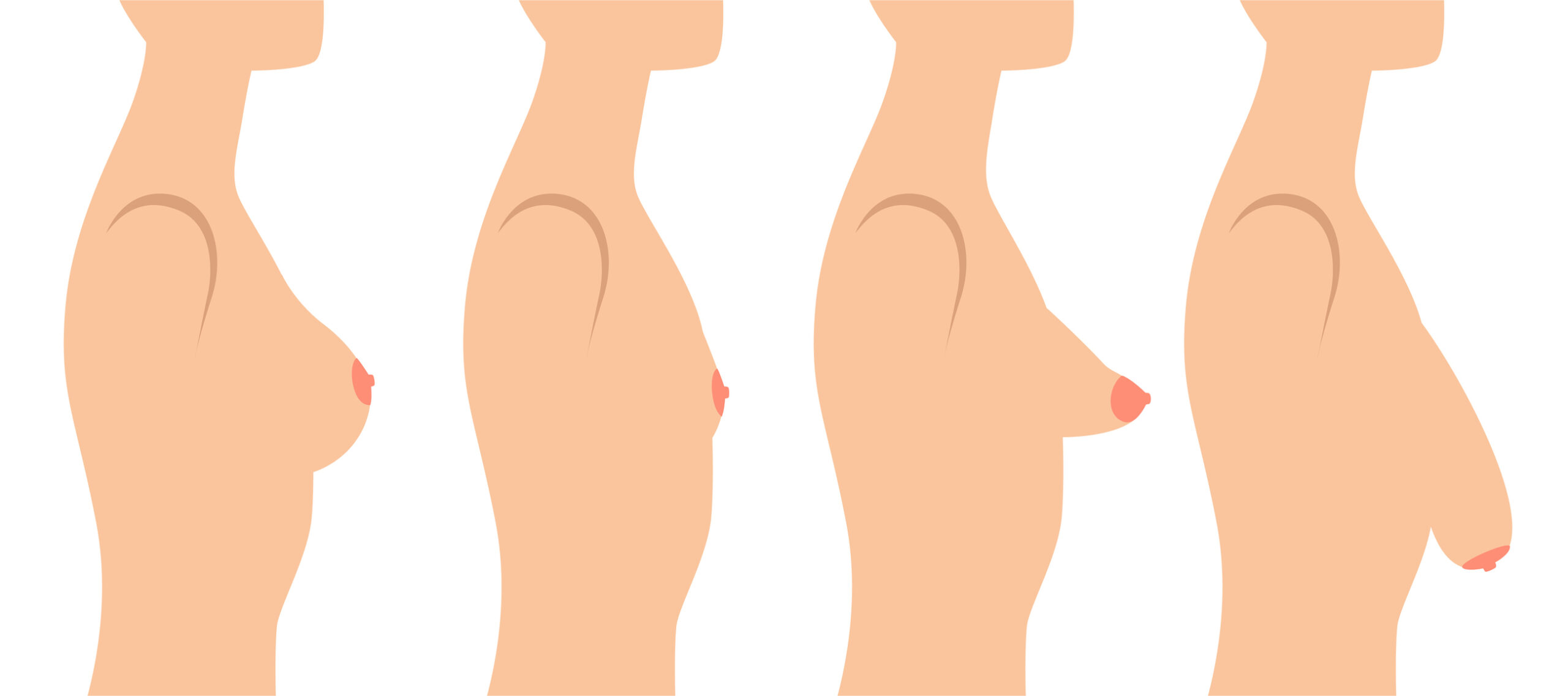 Illustration of female side profiles showing different breast shapes and sizes, representing normal breast variation and breast health awareness.